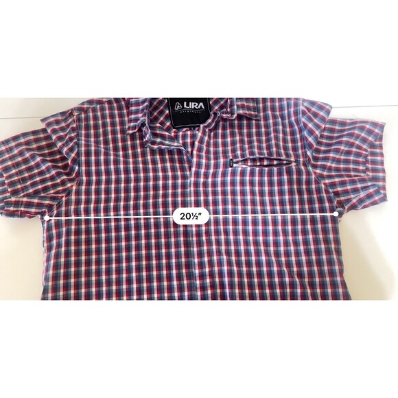 Lira Originals Button Up Dress Shirt Casual Red Blue Plaid Size: Large - Picture 7 of 10